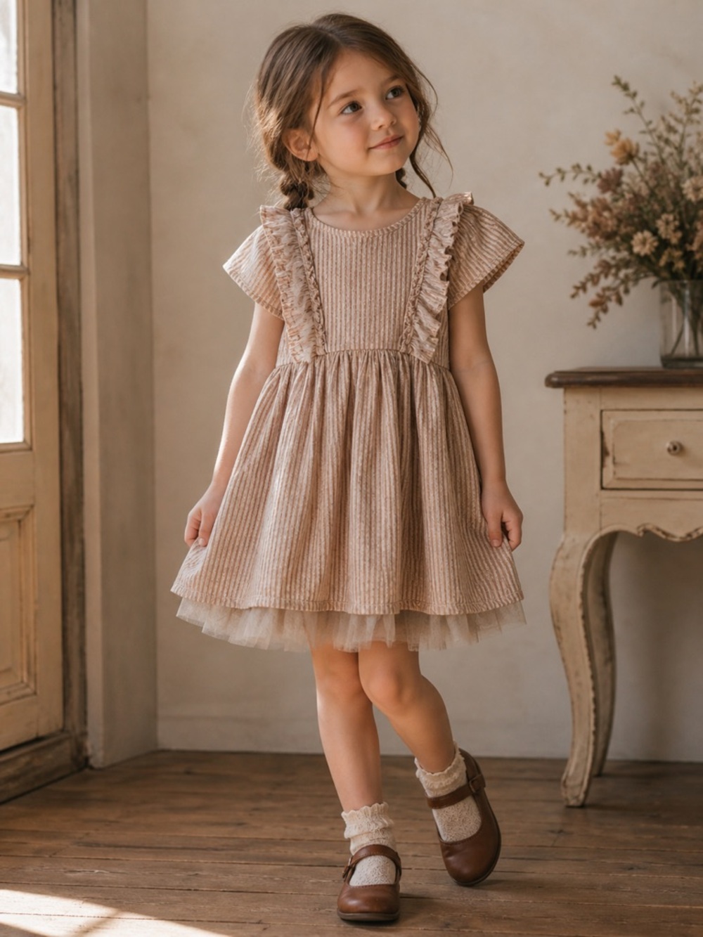 Matilda Jane Girls Shimmery Tan Ruffle Dress